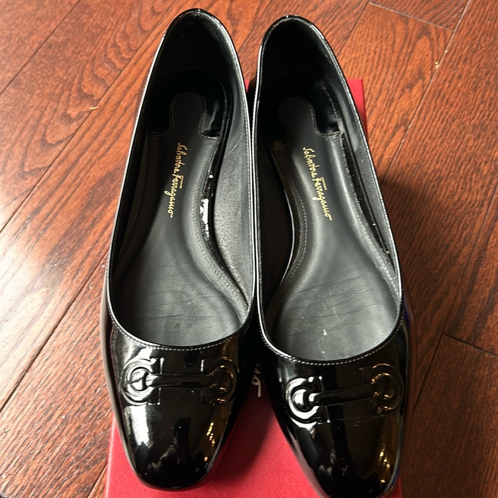 Salvatore Ferragamo Black Patent Leather Flats